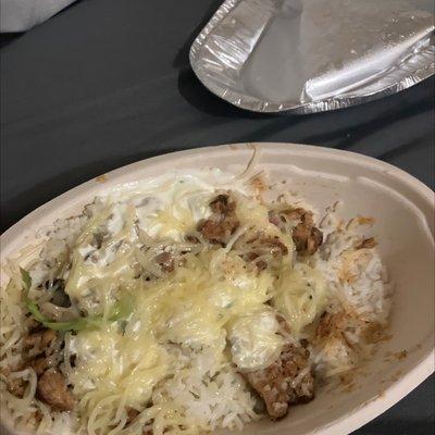 Chicken bowl  these mfs here portion like the cost of food is coming out of their paycheck