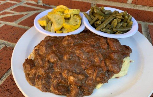 Beef Tips over mashed potatoes