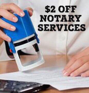 $2 Off Notary Service. No appointment necessary. Limited one coupon per customer. Offer expires on 01/31/17