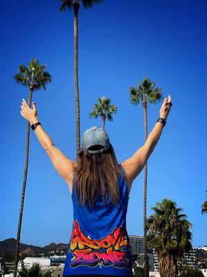 From a rooftop in West Hollywood. Yolanda wears Groove Zone Merch.