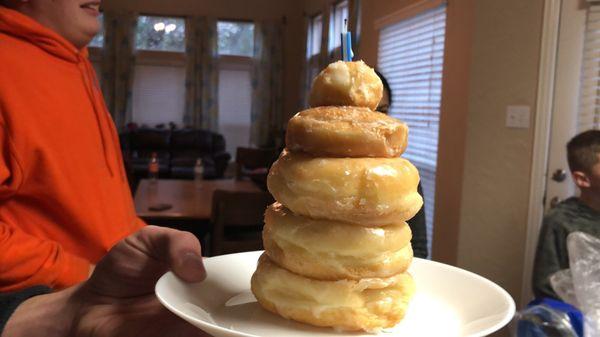 Forget the cake! Make a birthday donut tower :)