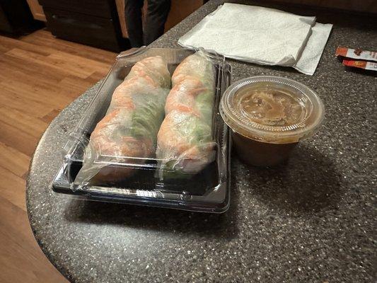 Shrimp Spring Rolls (2 Rolls) the peanut sauce is at least twice the size of what you'll get at another restaurant