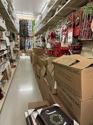 Boxes blocking aisles.