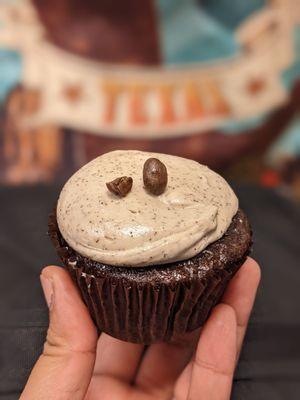 Coffee cupcake topped with some coffee beans. Delicious!