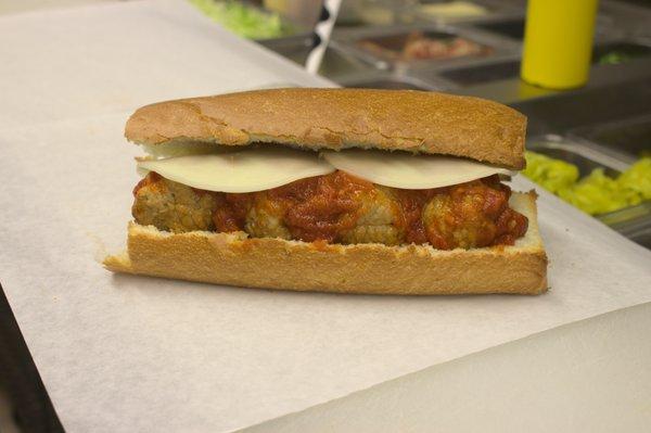 Meatball Sub with Provolone on a Soft French White Roll