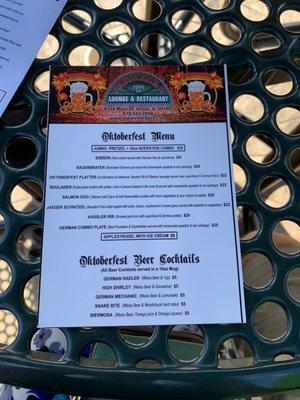 Octoberfest menu