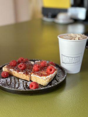 Raspberry mascarpone toast and a the basic witch seasonal special drink