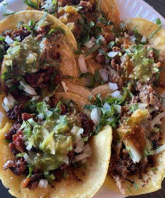 Delicious al pastor and tripa tacos