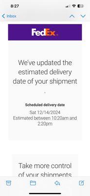 Tracking information from FedEx shows delays and low priority. This isn't a Christmas gift, it is equipment I need to live safely.