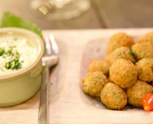 crispy fried olives with Gorgonzola fondue