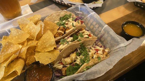 Baja mahi tacos with corn tortillas