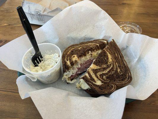 Reuben with a side of potato salad