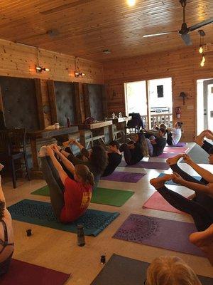 One of our Beer Yoga sessions. Fun is the focus, but both the Yoga and Beer instruction are legit.