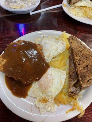 Chicken fried steak and eggs (brown gravy requested)