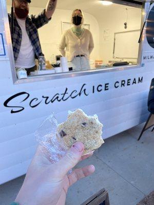 Vanilla chocolate chip ice cream sandwich - v good