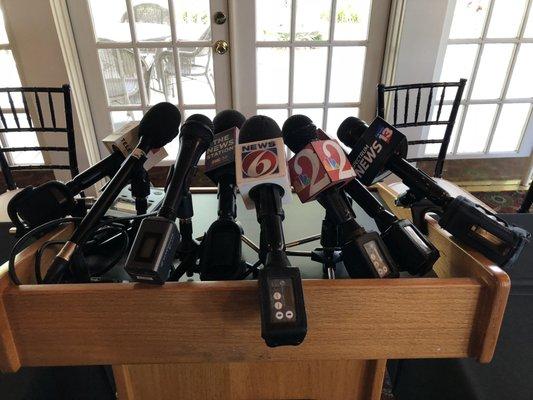 Media assembled for a press conference held by our client to announce the filing of a new federal lawsuit.