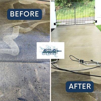 pressuring washing driveway before and after