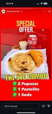 Instagram story regarding their $10 combo