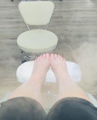 Steam during pedicure