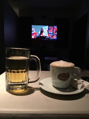 Cappuccino and beer while waiting