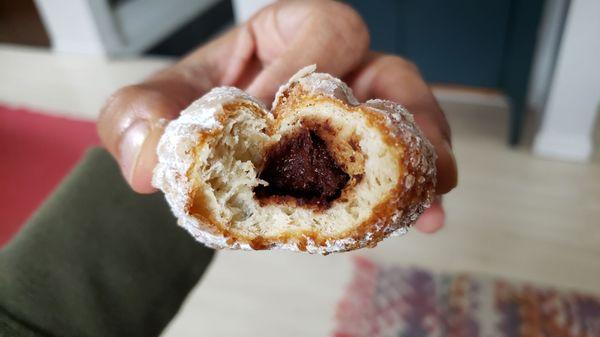 Interior of beignets ($7). Lightly crispy exterior. Nice chocolate filling. Not too sweet.