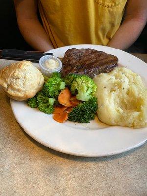 Steak and Steamed Vegetables and Mashed Potatoes