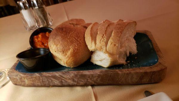 The house bread  with tomato paste