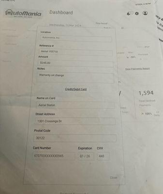 Here is the bill they gave her to fix the car in the 1st 45 days