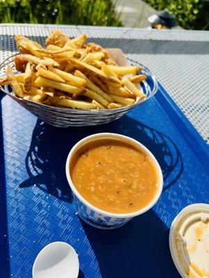 Red Chowder, French Fries, 4 Piece Cajun Fish 'N Chips