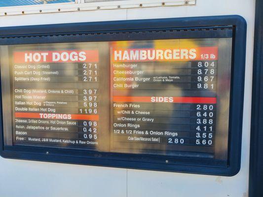 Hotdog and burger menu