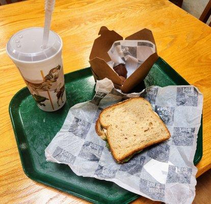 Cherry chicken salad sandwich, buckeyes and diet Pepsi