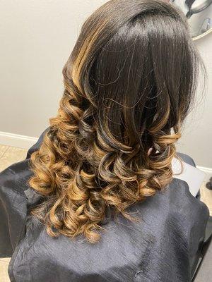 balayage + premium flat iron service