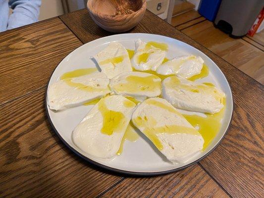 fresh salted mozzarella with olive oil