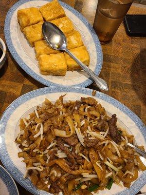 Fried tofu and Beef Chow Fun