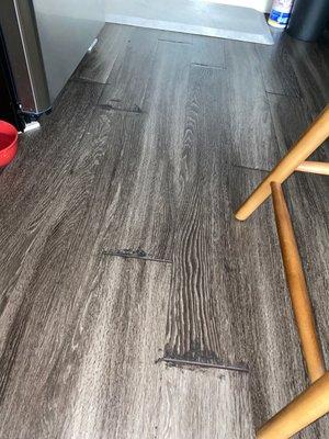 How do you fix floors with giant gaps in them? Fill them with silicone and leave a mess everywhere