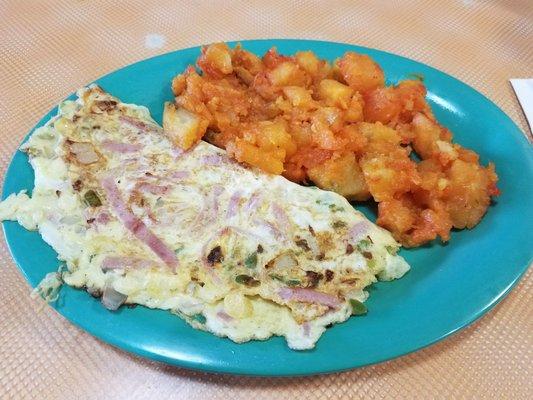 Western Omelette (no cheese) with home fries.