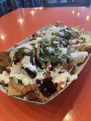 Nachos with sweet potato and black beans.