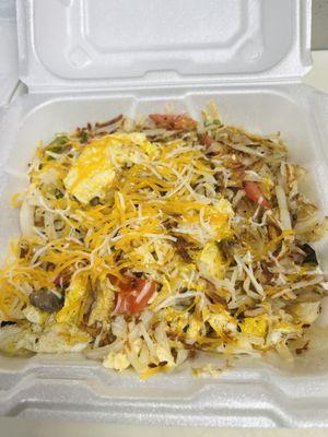 Garden Mess
 Veggie Loaded Hash Browns/cheese