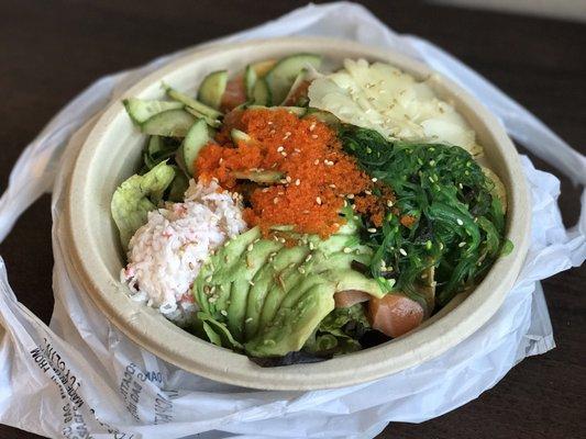 Regular bowl with all the fixin's to-go ($9.25) Sauces on the side!