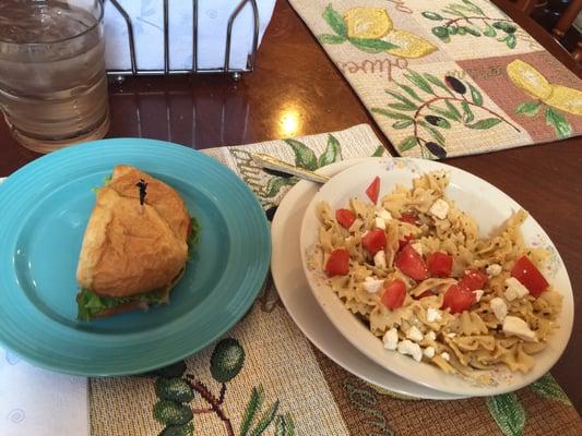 Half Buffalo Turkey Sandwich and Pasta Salad. Sandwiches are delicious. Ask for this Pasta Salad, you're welcome.