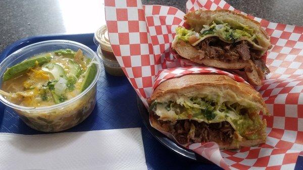 Carnitas torta and chicken tortilla soup again, because it's great!