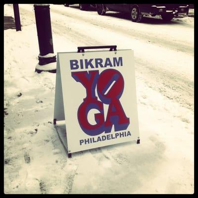 Outside of Bikram during our last snowstorm!