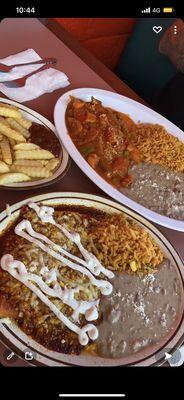 Enchiladas rice beans and Chile Relenos rice beans