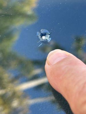 Chip in windshield, below driver's line of sight.