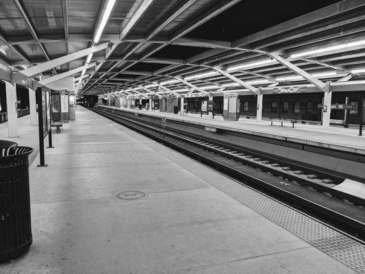 Wilson at midnight, looking north into the empty station and tracks