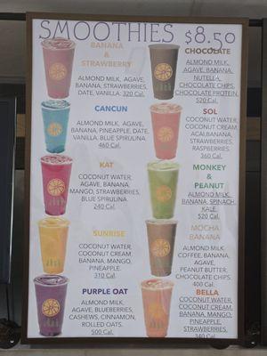 Smoothie menu