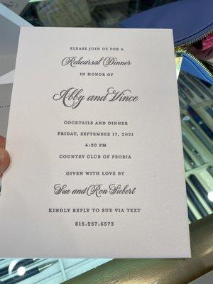 Rehearsal dinner invitation