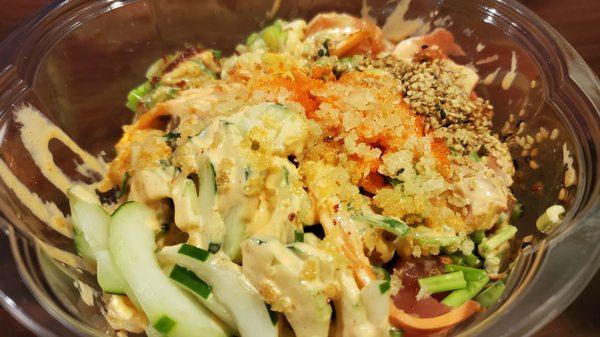 Salmon and Tuna Poke Bowl w/Spicy Ginger and Spicy Mayo Sauce