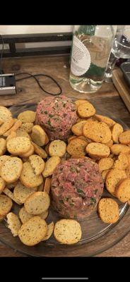 Steak tartare, toasted bread also from Boutique Butcher