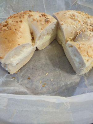 onion bagel with butter